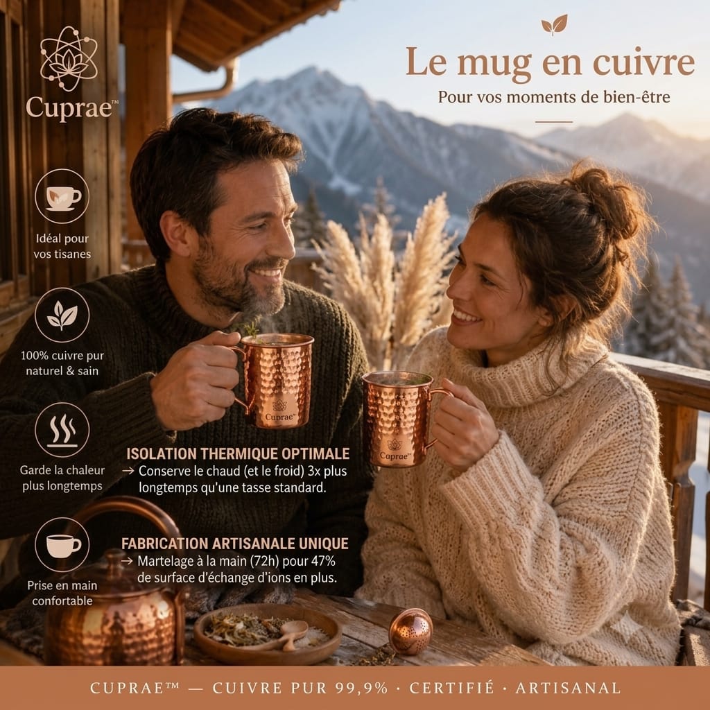 Mug en Cuivre Martelé Cuprae™ — Savourez Chaque Gorgée Sainement