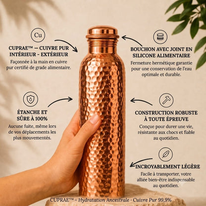 Gourde Cuprae™ — Cuivre Pur 99,9% | L'Eau Purifiée Naturellement, Sans Plastique
